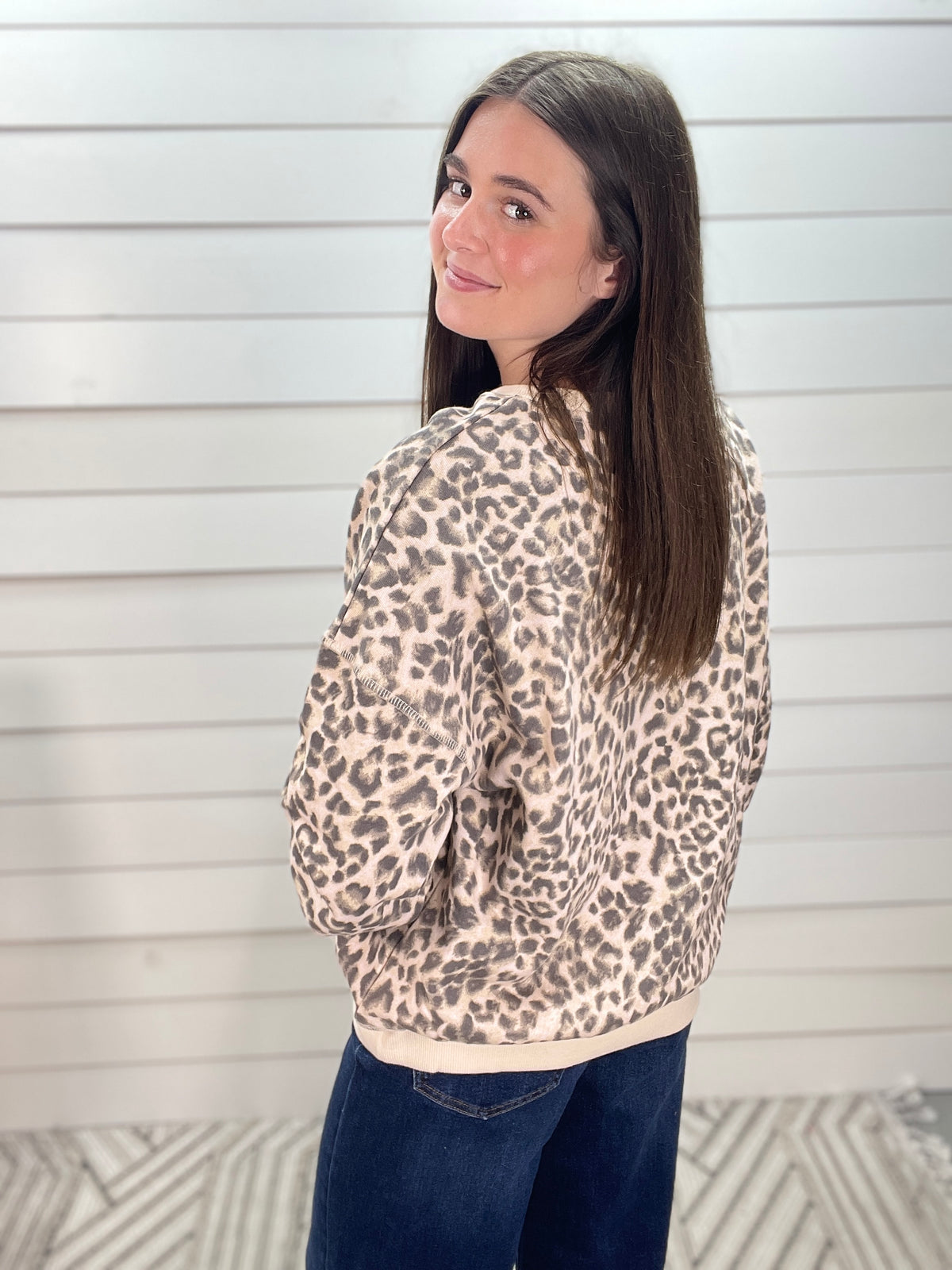 LEOPARD BOXY FRENCH TERRY PULLOVER