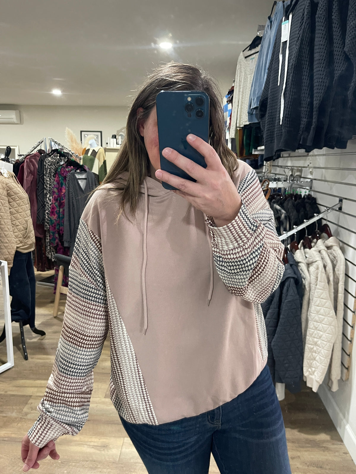 TAUPE/ MULTI CONTRAST FRENCH TERRY LIGHT WEIGHT HOODIE