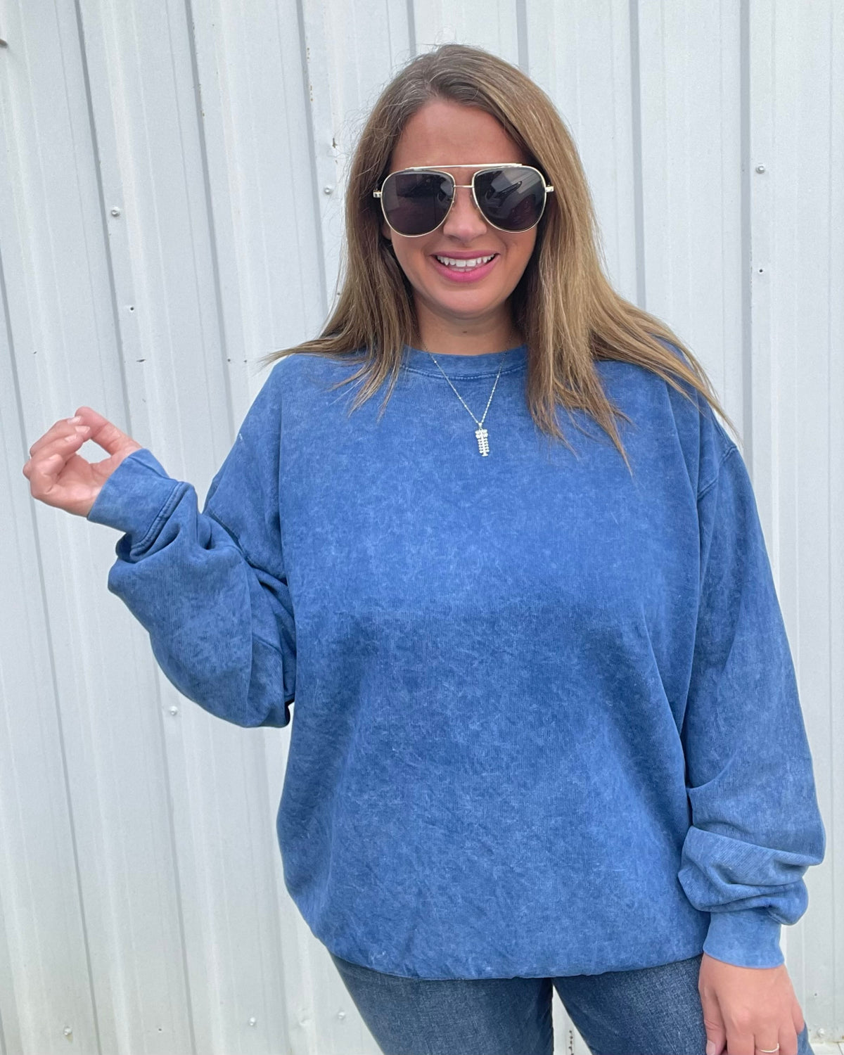 DENIM Long Sleeve Acid Washed Sweatshirt