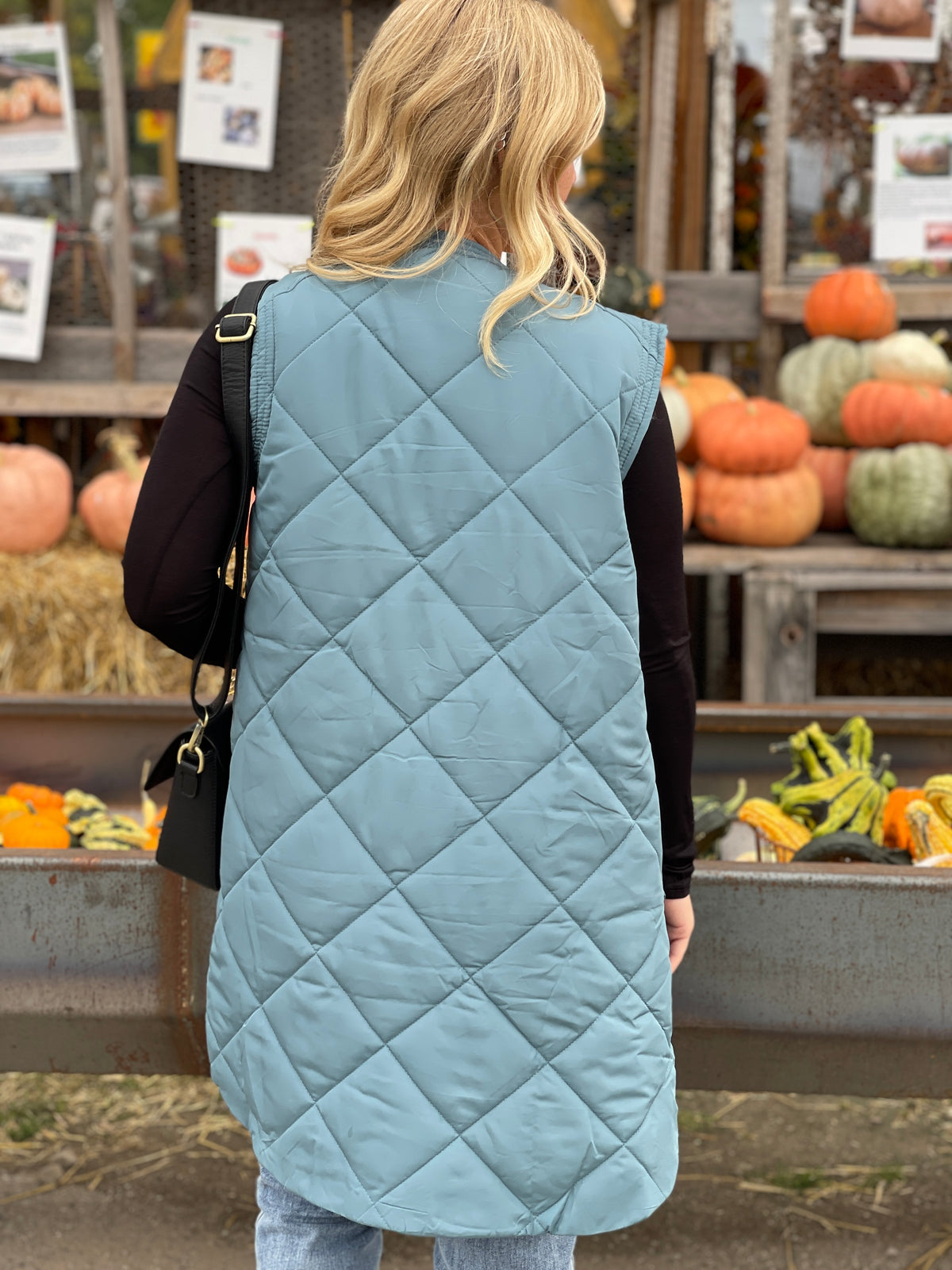 LT TEAL QUILTED BUTTON DOWN VEST