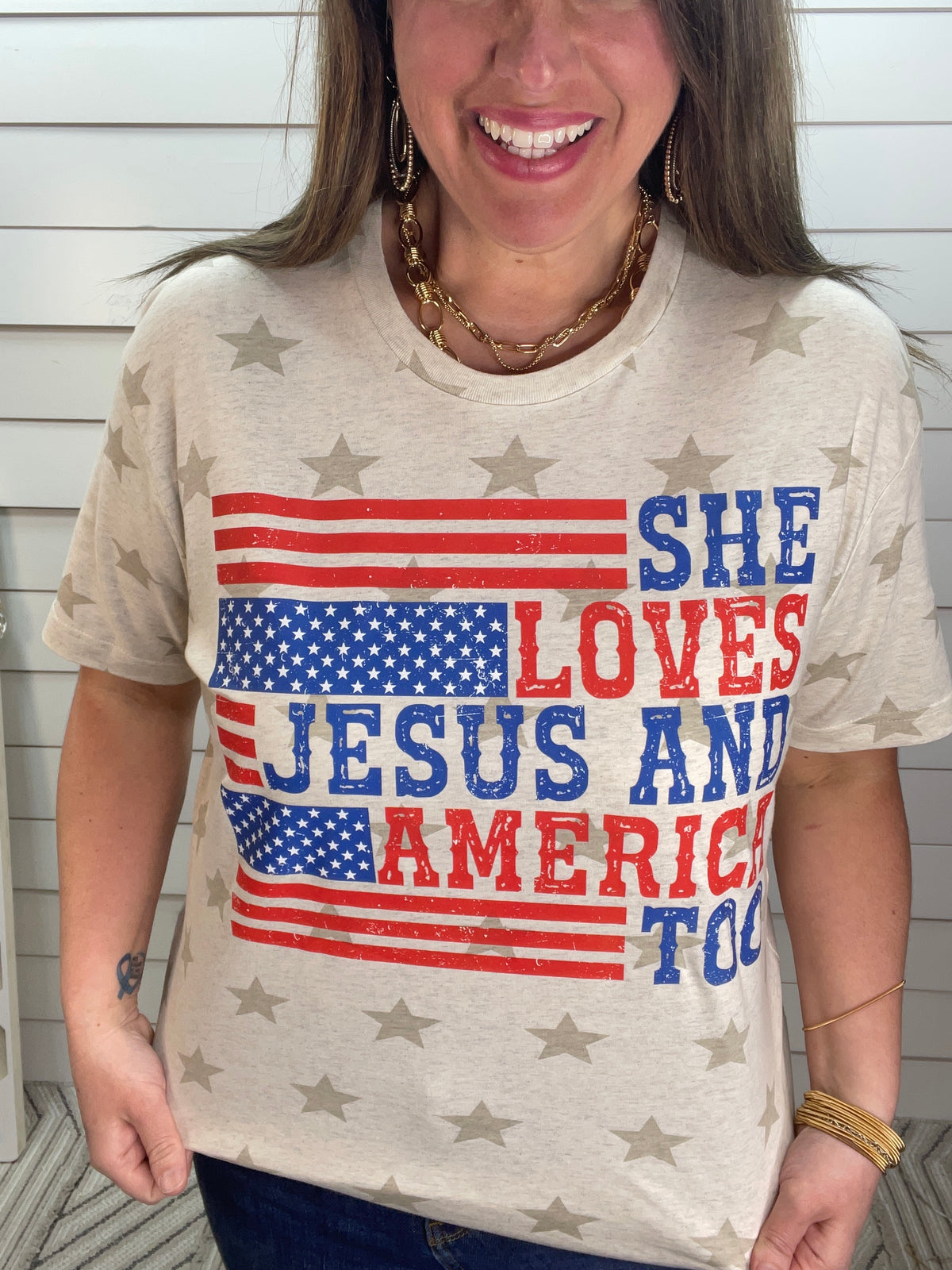 SHE LOVES JESUS AND AMERICAN TOO - STAR SHIRT
