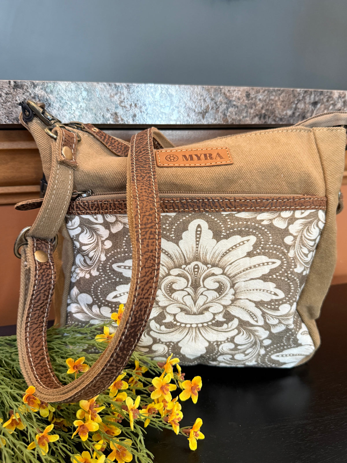 MYRA Crestbloom Vintage Crossbody Bag — Olive