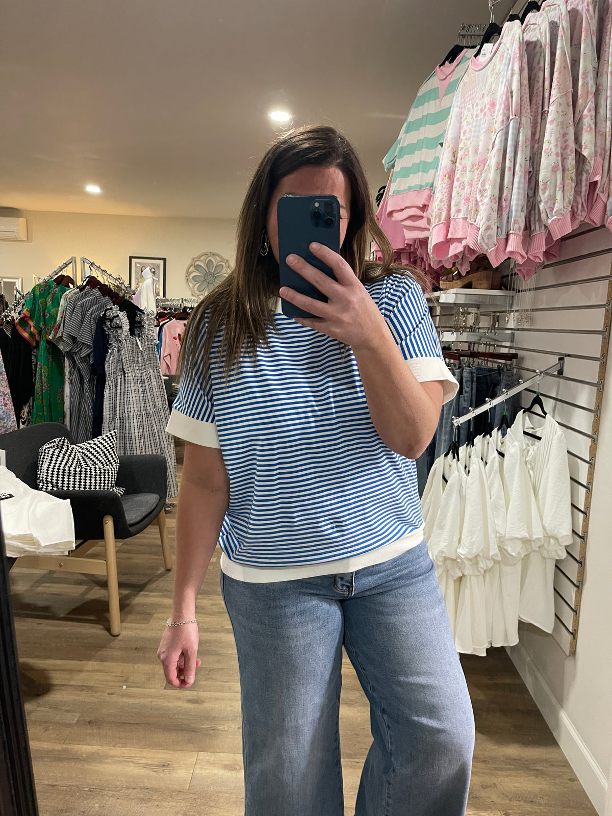 BLUE STRIPED KNIT TOP