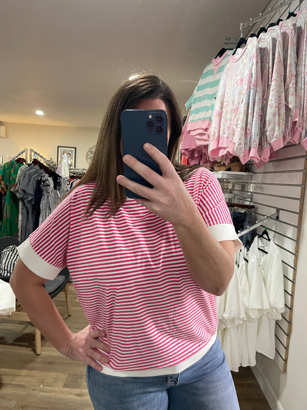 HOT PINK STRIPED KNIT TOP