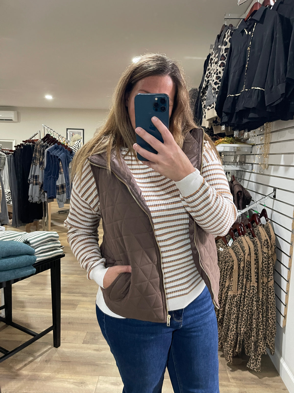 MOCHA/MUSTARD Multi Color Stripes Textured Wide Crew Neck Pullover Sweater