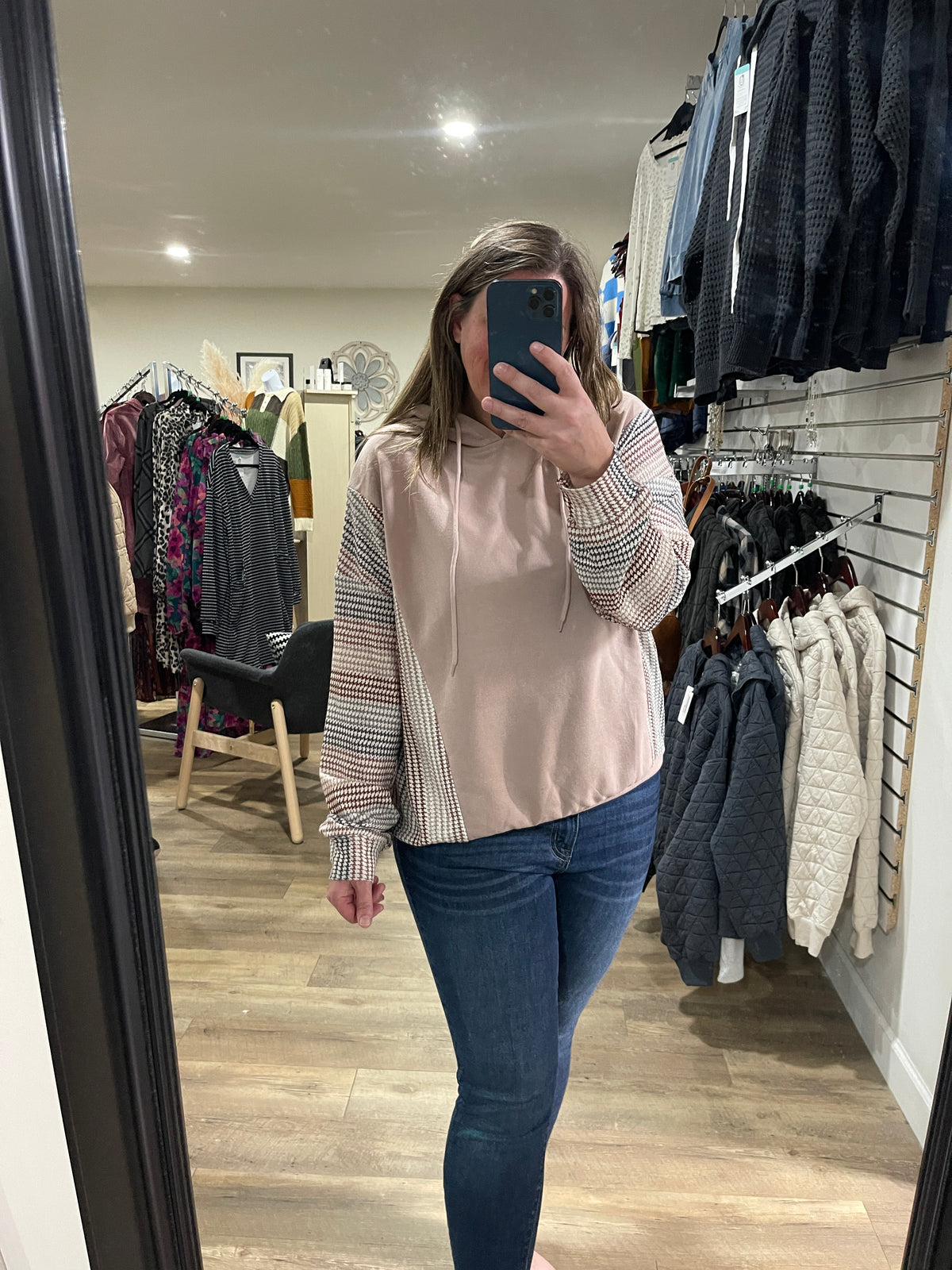 TAUPE/ MULTI CONTRAST FRENCH TERRY LIGHT WEIGHT HOODIE