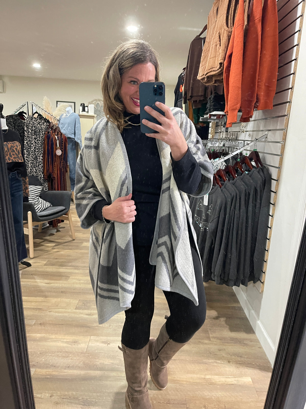 PRINTED THROW OVER PONCHO - 6 COLORS