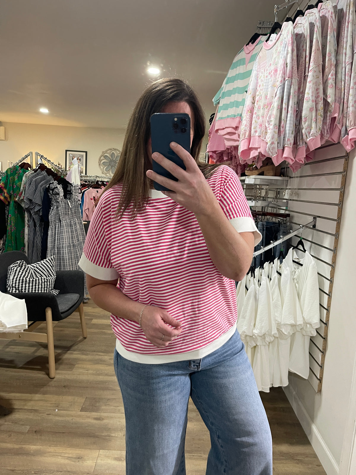 HOT PINK STRIPED KNIT TOP