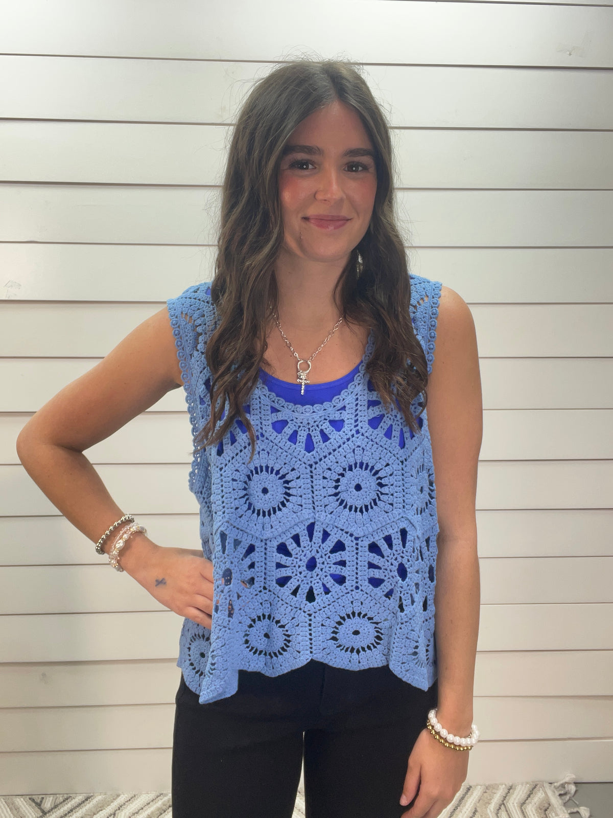 DENIM BLUE CROCHET TANK TOP