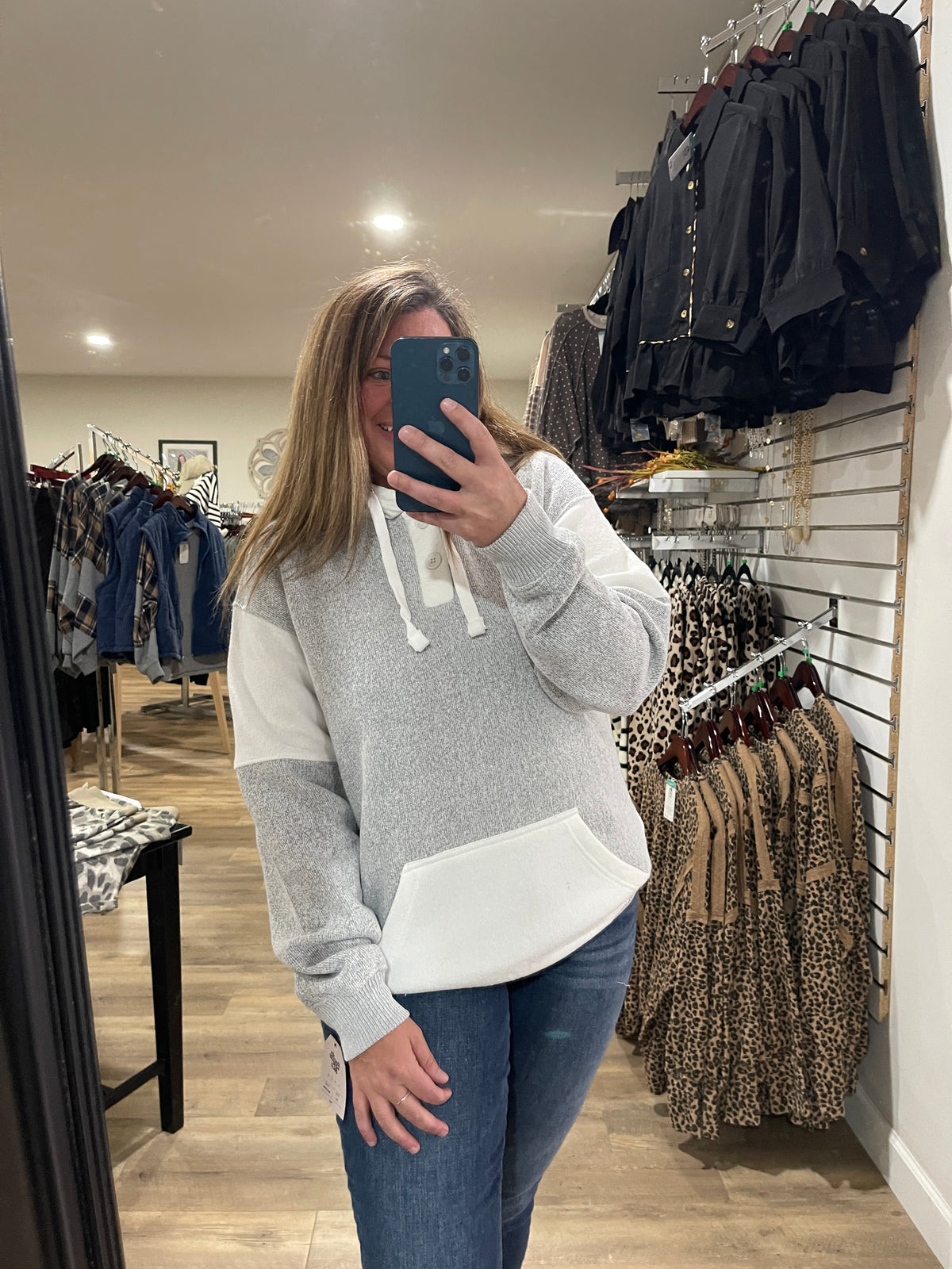 Salt & Pepper Nantucket Hooded Pullover With Henley Neck Opening