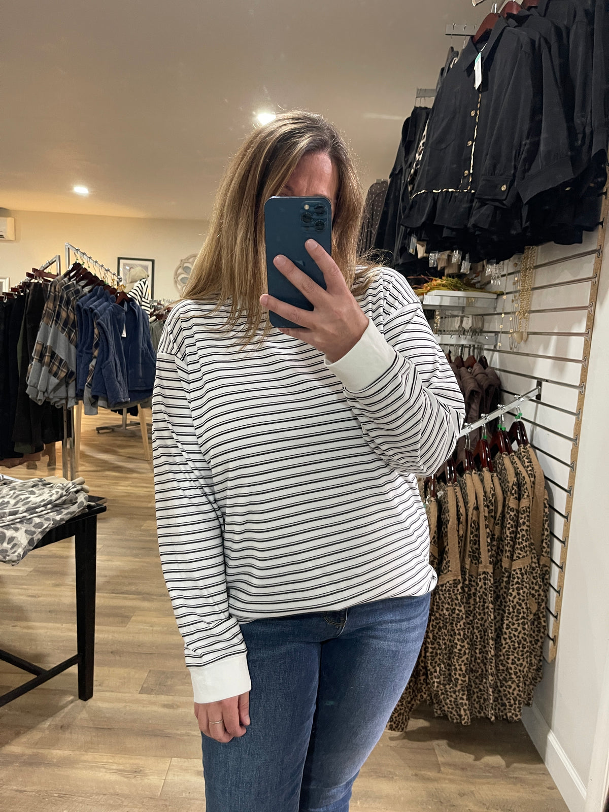 WHITE/BLACK BRUSHED BUTTER SOFT STRIPED KNIT TOP