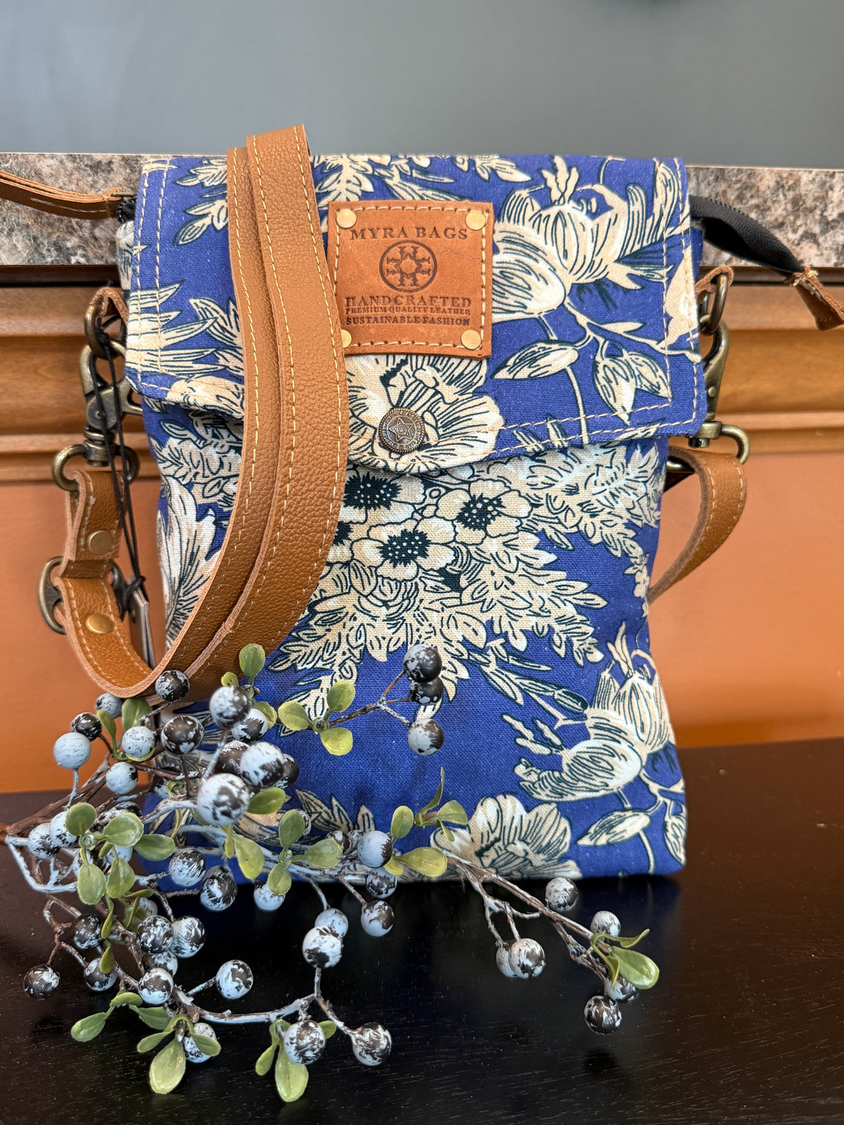 MYRA Azure Bloom Crossbody Bag — Willow Blue