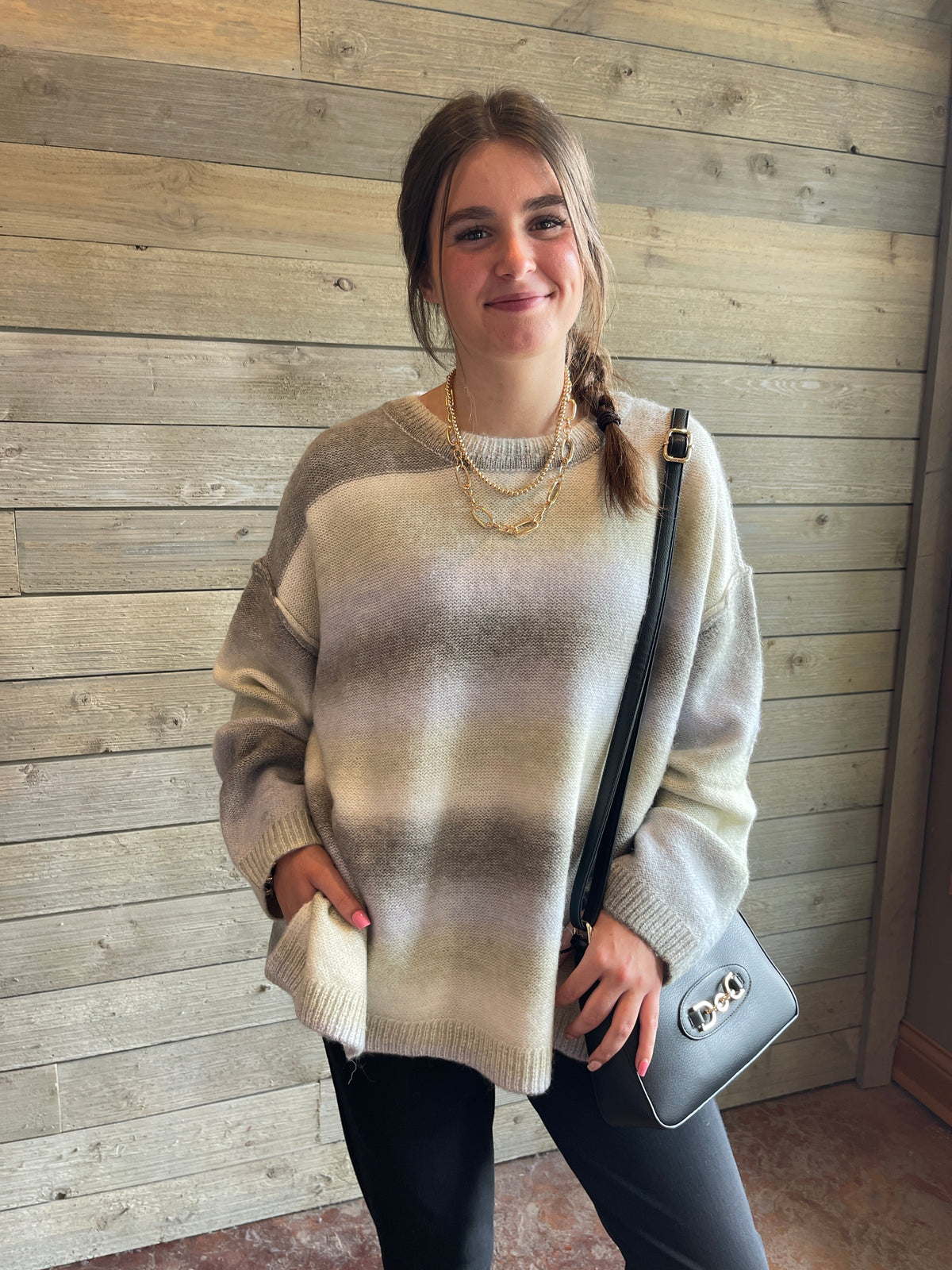GREY OMBRE CREW NECK SWEATER