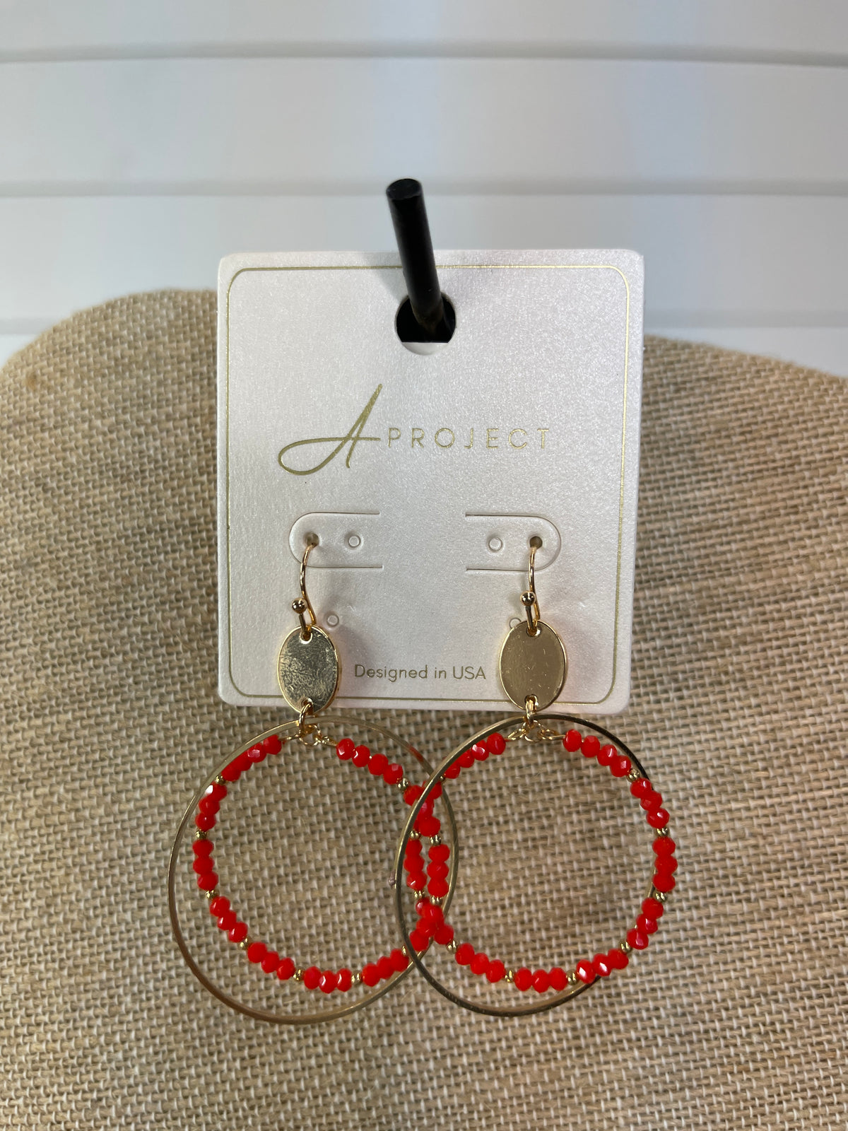 RED BEADED HOOP DANGLE EARRINGS