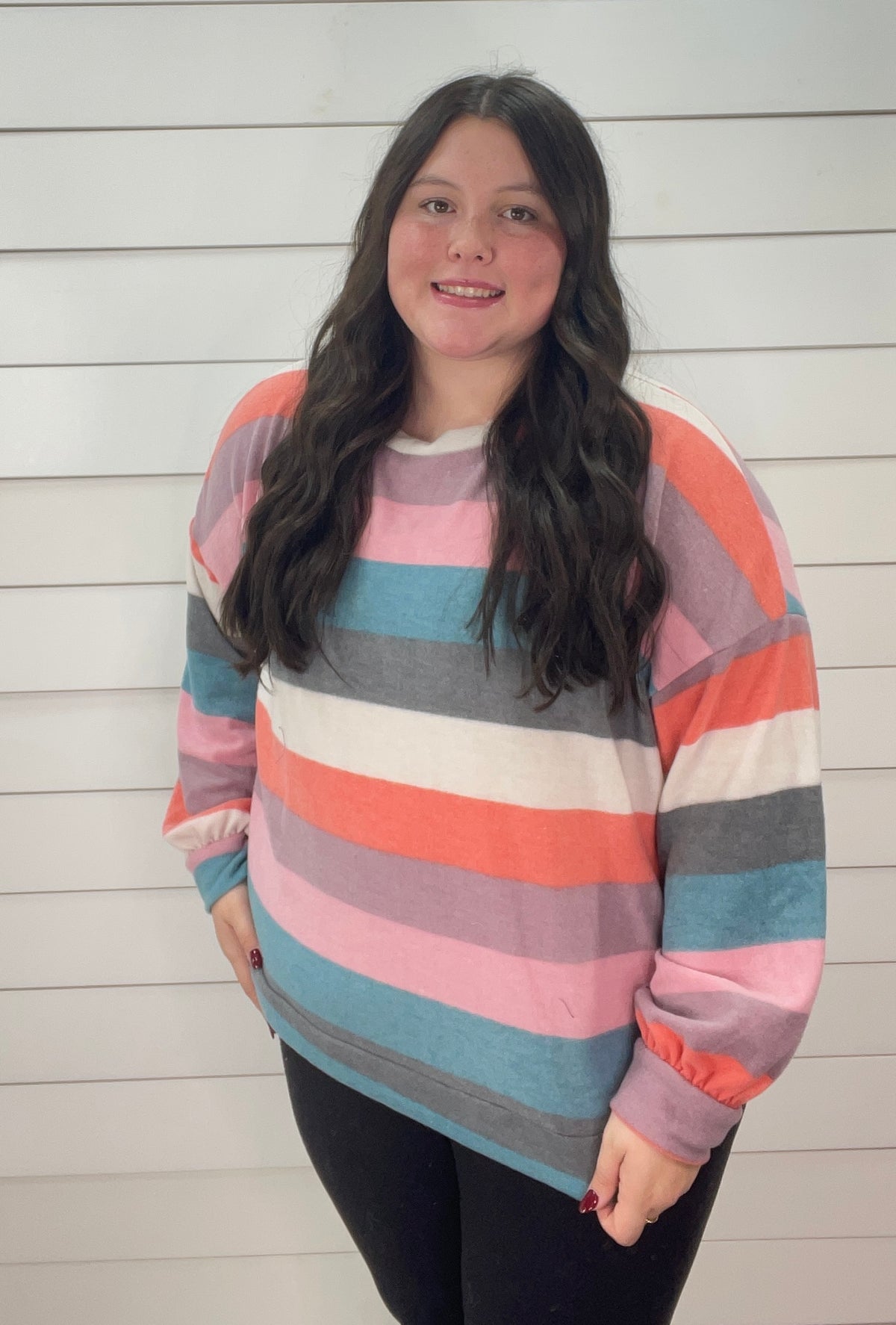 MULTI STRIPED BRUSHED KNIT TOP