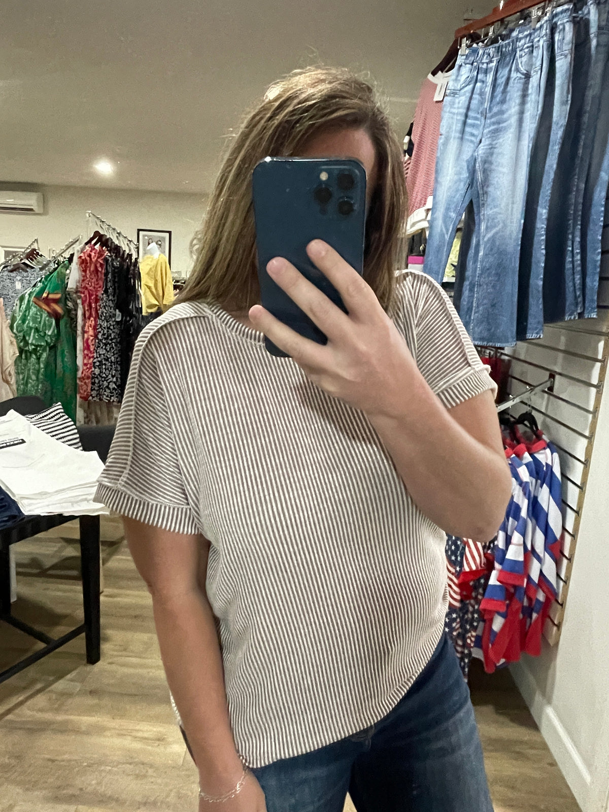 TAUPE WASHED RIBBED SHORT SLEEVE KNIT TOP