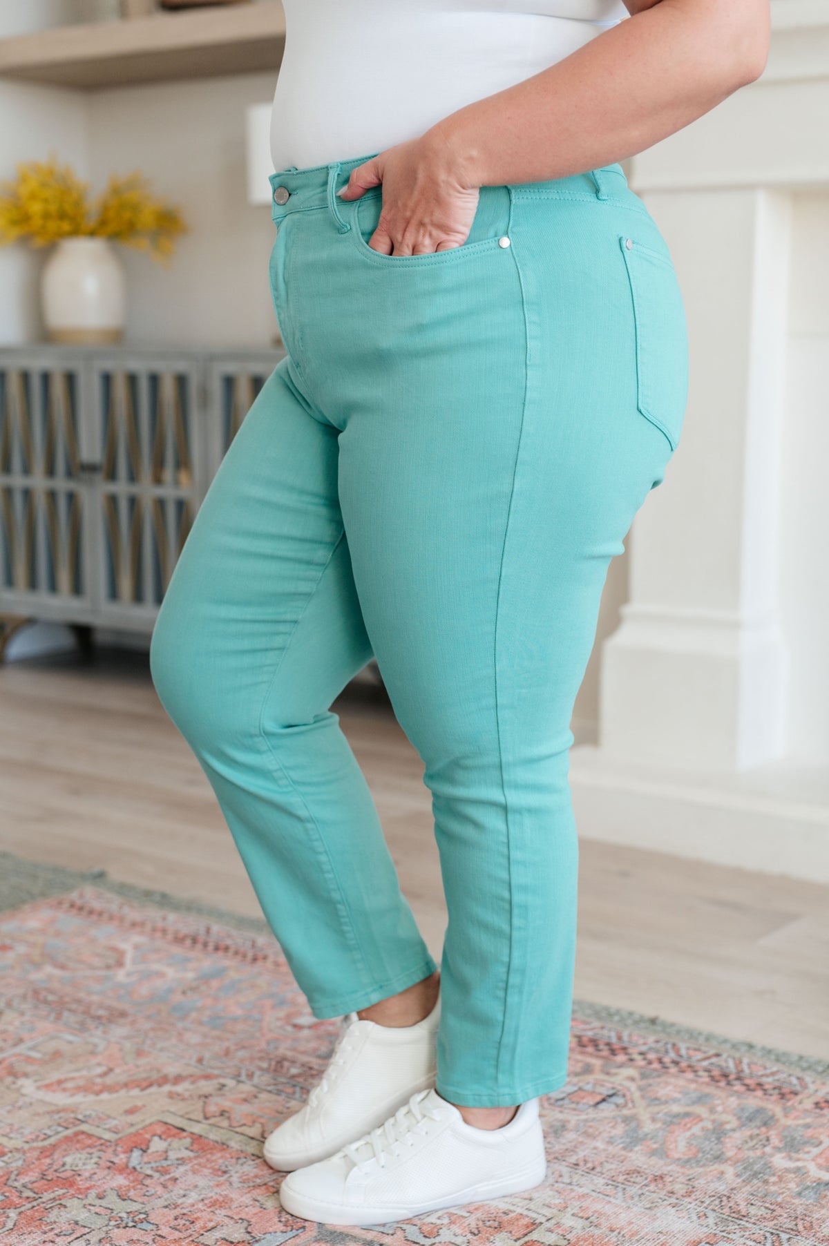 JudyBlue Bridgette High Rise Garment Dyed Slim Jeans in Aquamarine