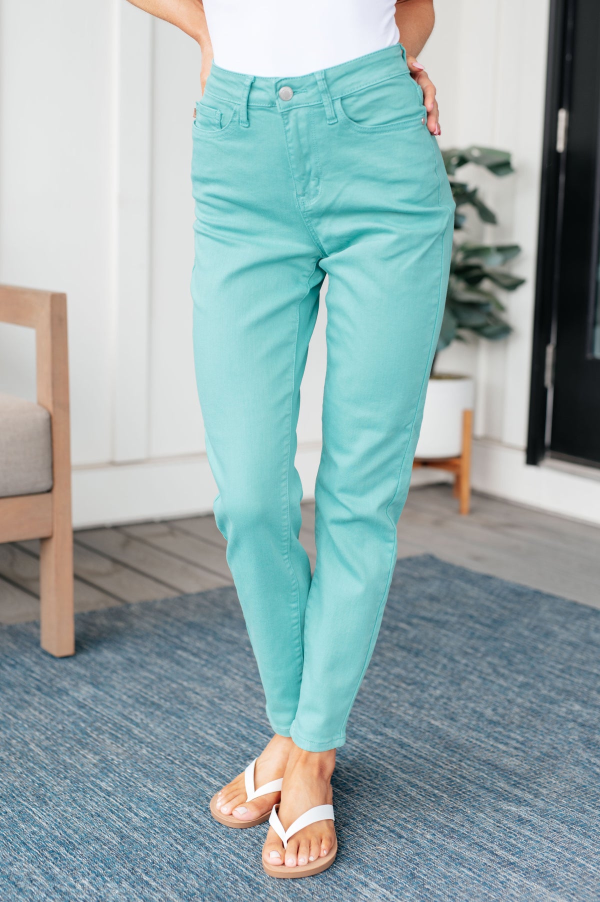 JudyBlue Bridgette High Rise Garment Dyed Slim Jeans in Aquamarine