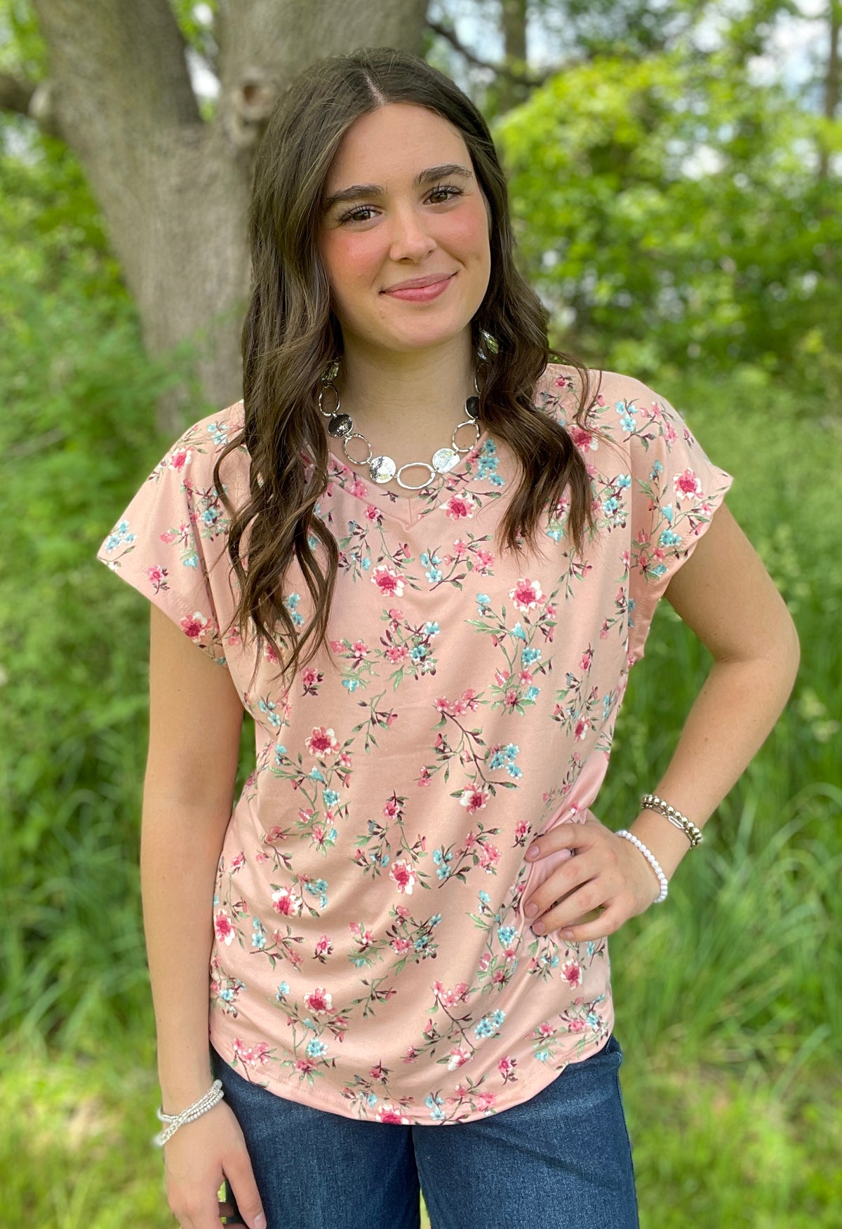 BLUSH FLORAL BUTTER SOFT KNIT TOP