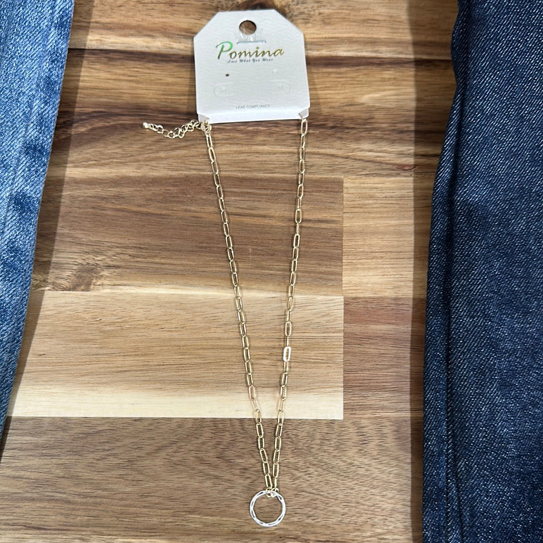 GOLD CHAIN W/ SILVER OPEN CIRCLE