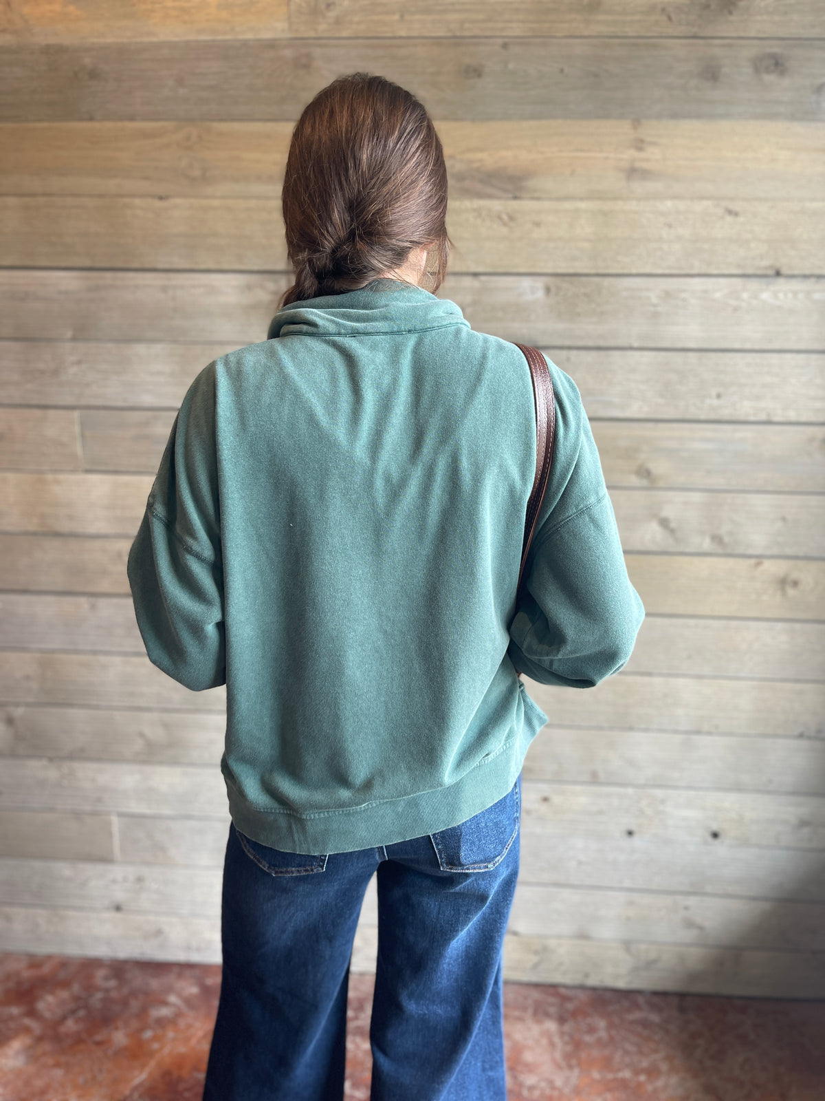 Dark Green Ultra Soft Mineral Wash Half Button Pullover