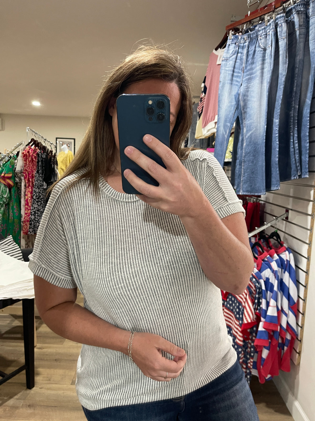 GREY WASHED RIBBED SHORT SLEEVE KNIT TOP
