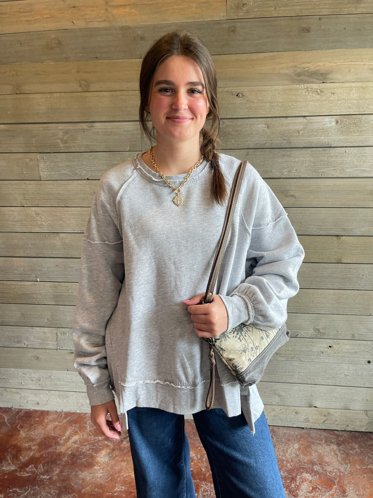 Heather Grey Soft Fleece Lined Oversized Pullover