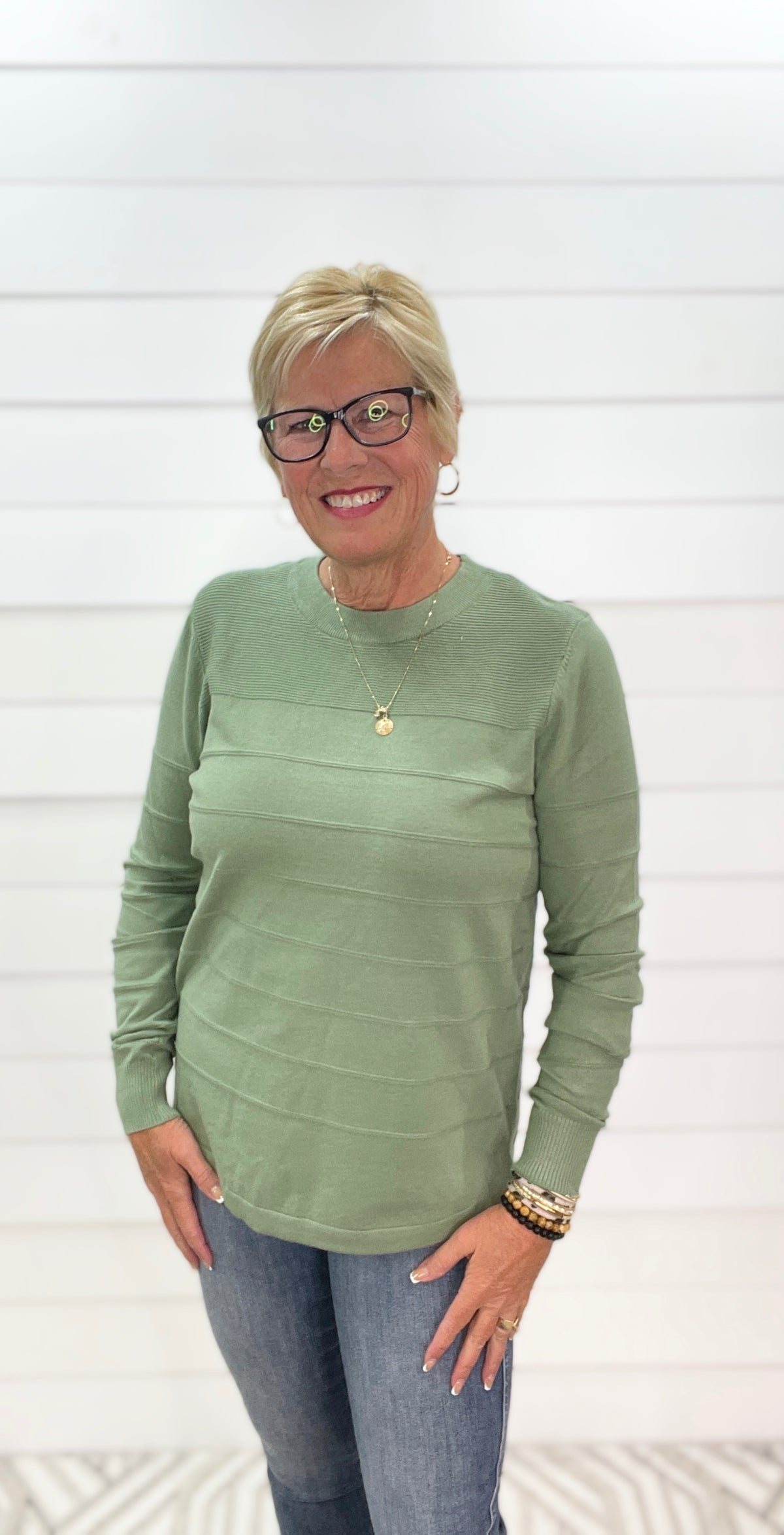 DARK SAGE PINTUCKED SUPER SOFT LIGHT WEIGHT SWEATER