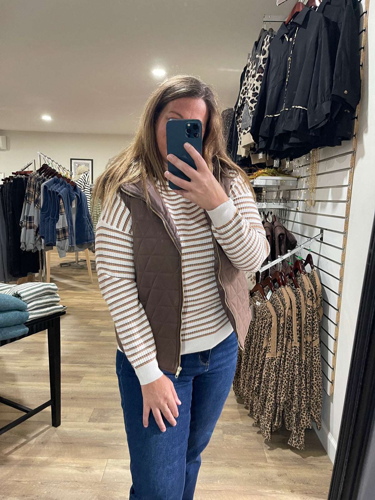 MOCHA/MUSTARD Multi Color Stripes Textured Wide Crew Neck Pullover Sweater