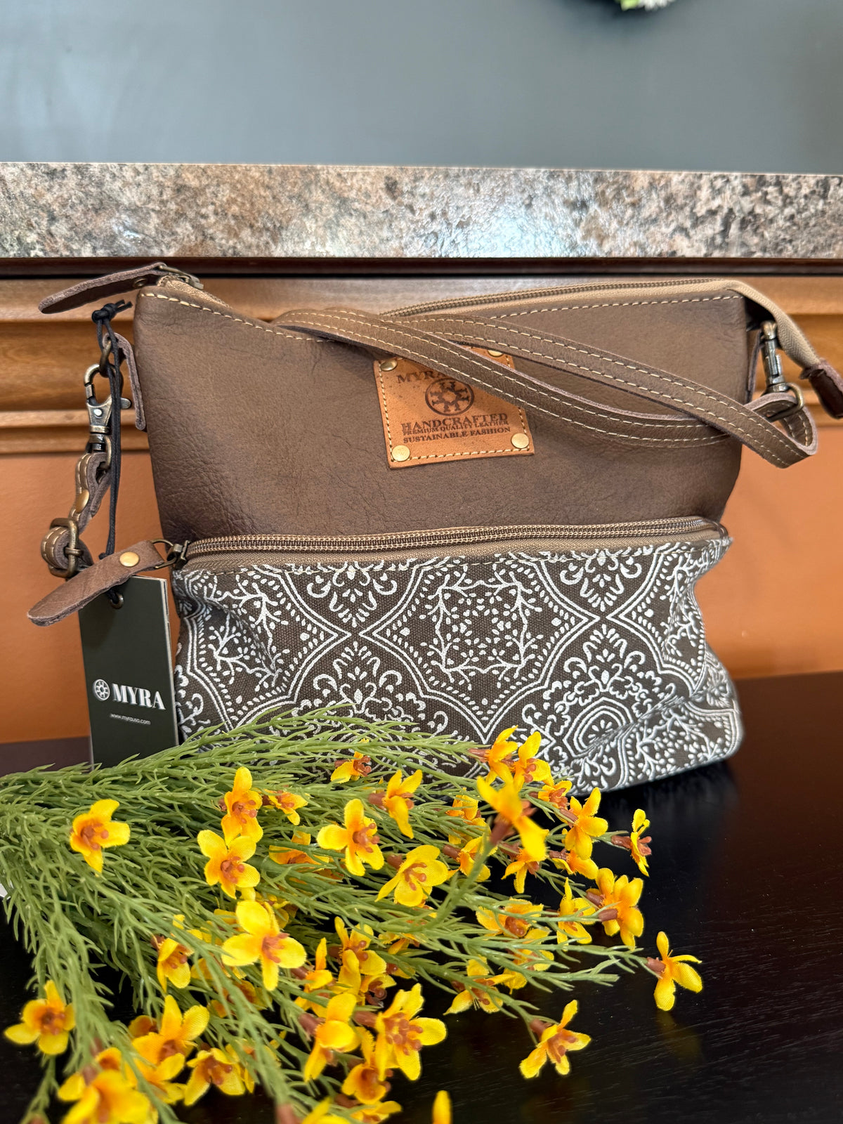 Myra Wildprint Trail Vintage Crossbody Bag — in olive