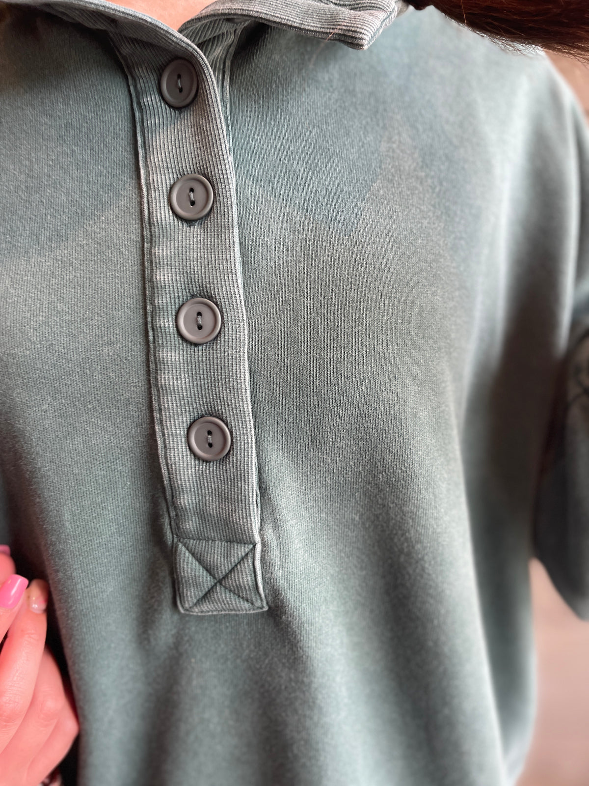 Dark Green Ultra Soft Mineral Wash Half Button Pullover
