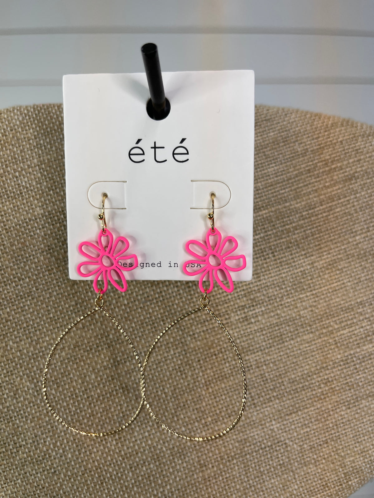 HOT PINK FLORAL TEARDROP DANGLE EARRINGS