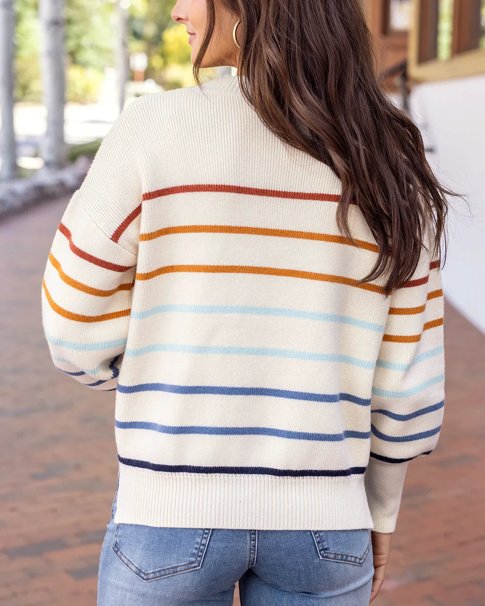 GRACE & LACE MULTI COLOR STRIPE SWEATER IN IVORY