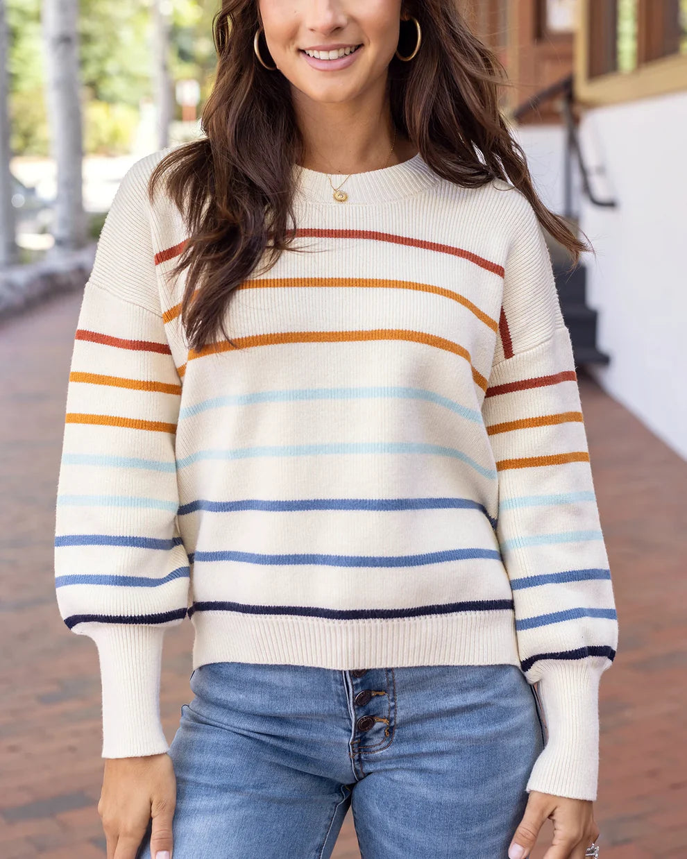 GRACE & LACE MULTI COLOR STRIPE SWEATER IN IVORY