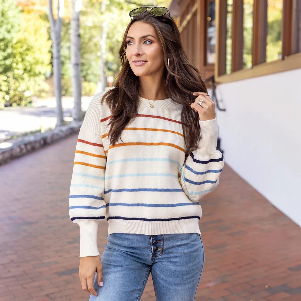 GRACE & LACE MULTI COLOR STRIPE SWEATER IN IVORY