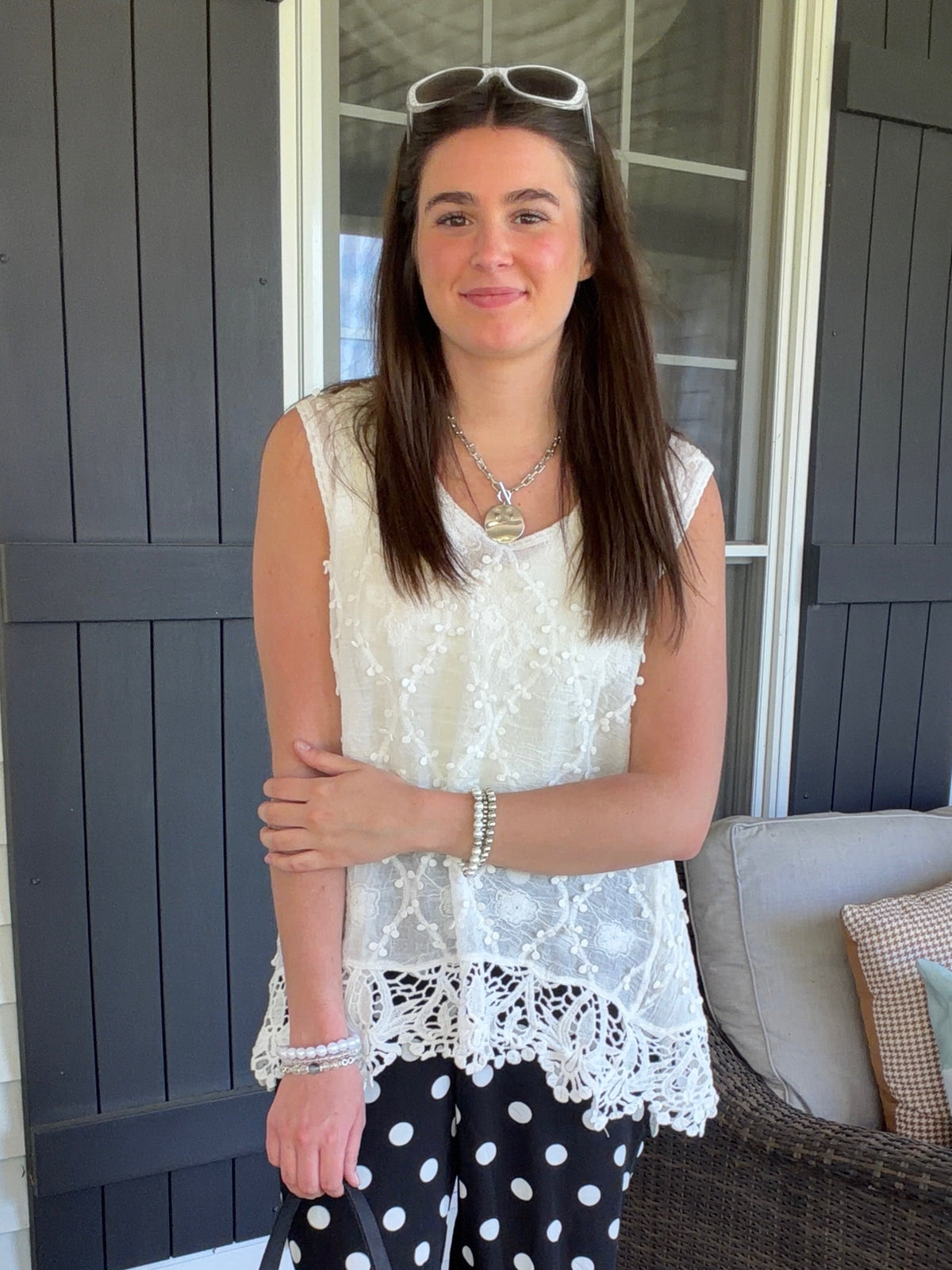 WHITE CROCKET LACE TANK