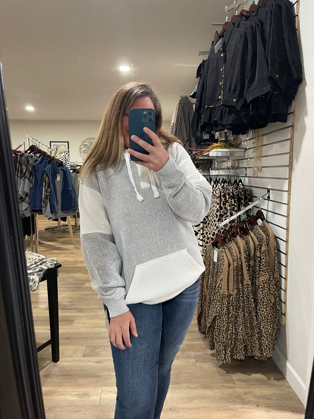 Salt & Pepper Nantucket Hooded Pullover With Henley Neck Opening