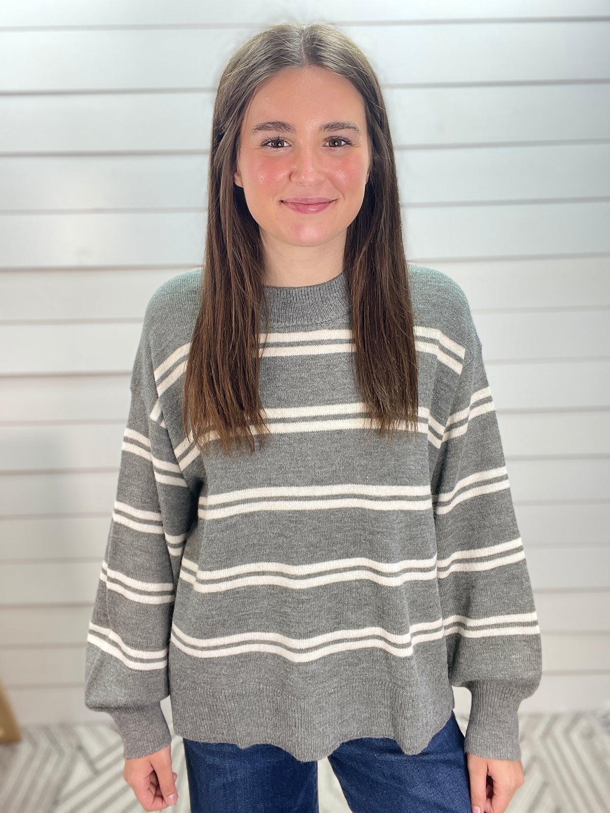 CHARCOAL STRIPED SOFT LIGHT WEIGHT SWEATER
