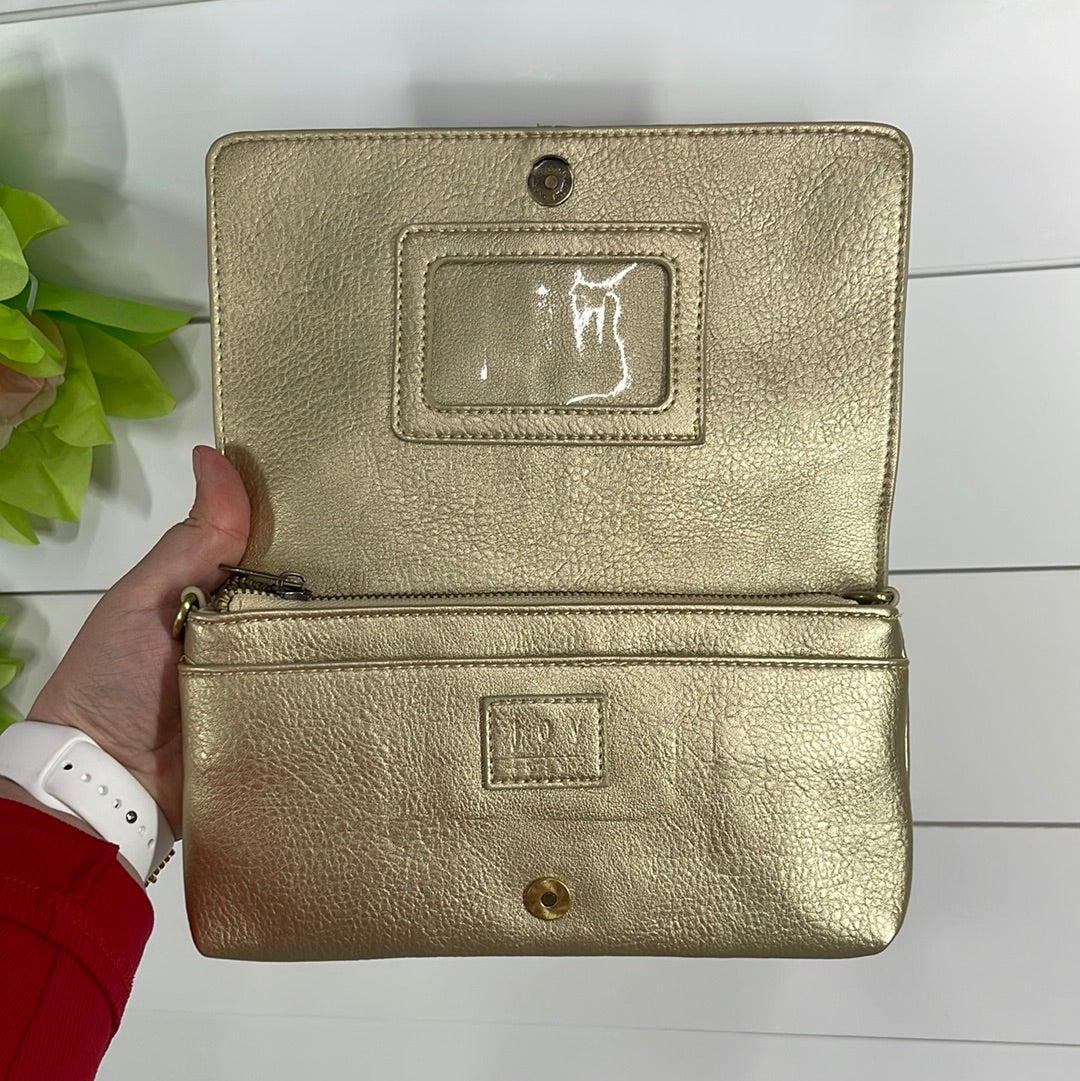 GOLD METALLIC EVERLY ORGANIZER FLAP CROSSBODY