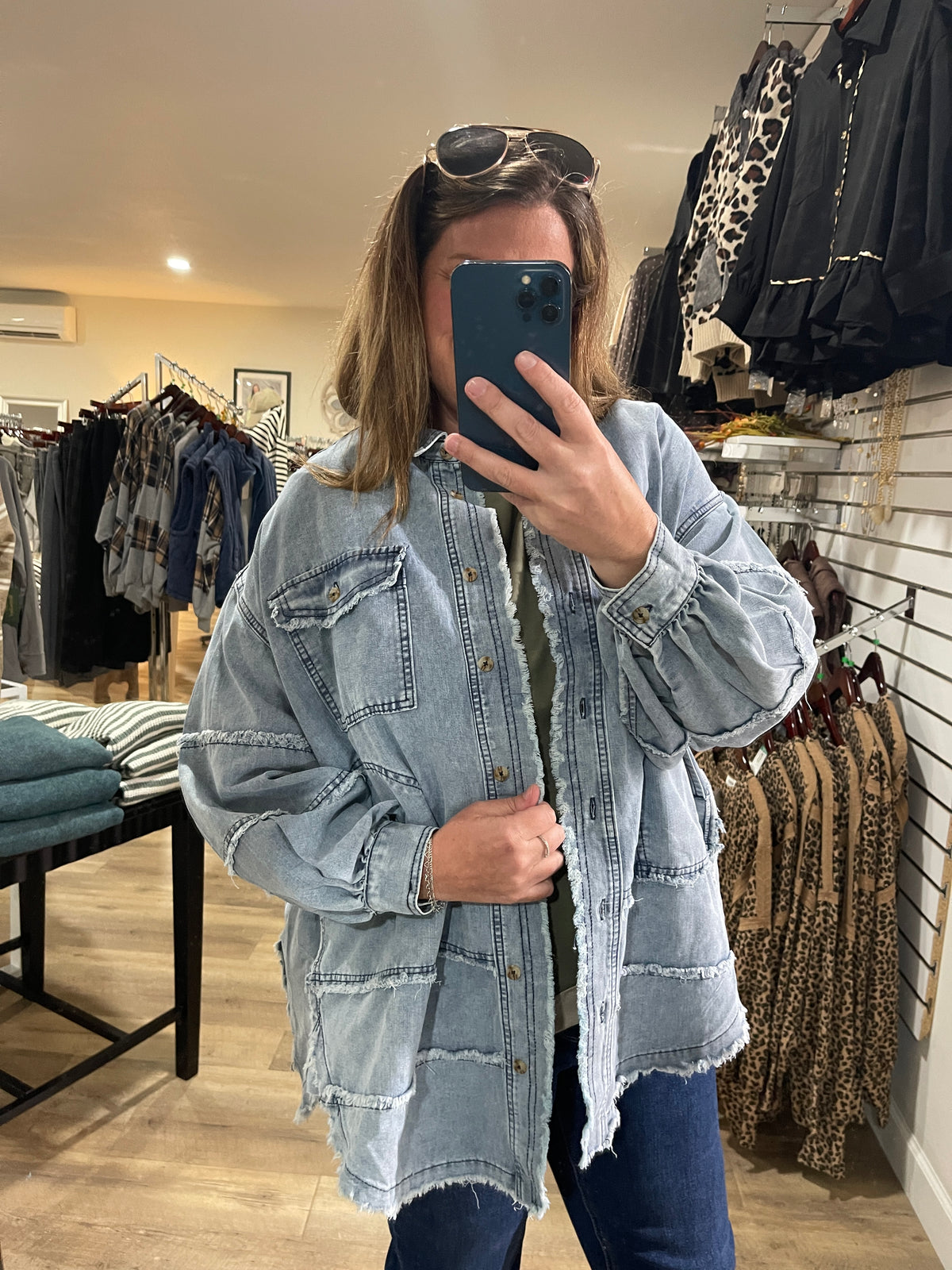 LIGHT DENIM Long Sleeve Acid Washed Denim Shirt
