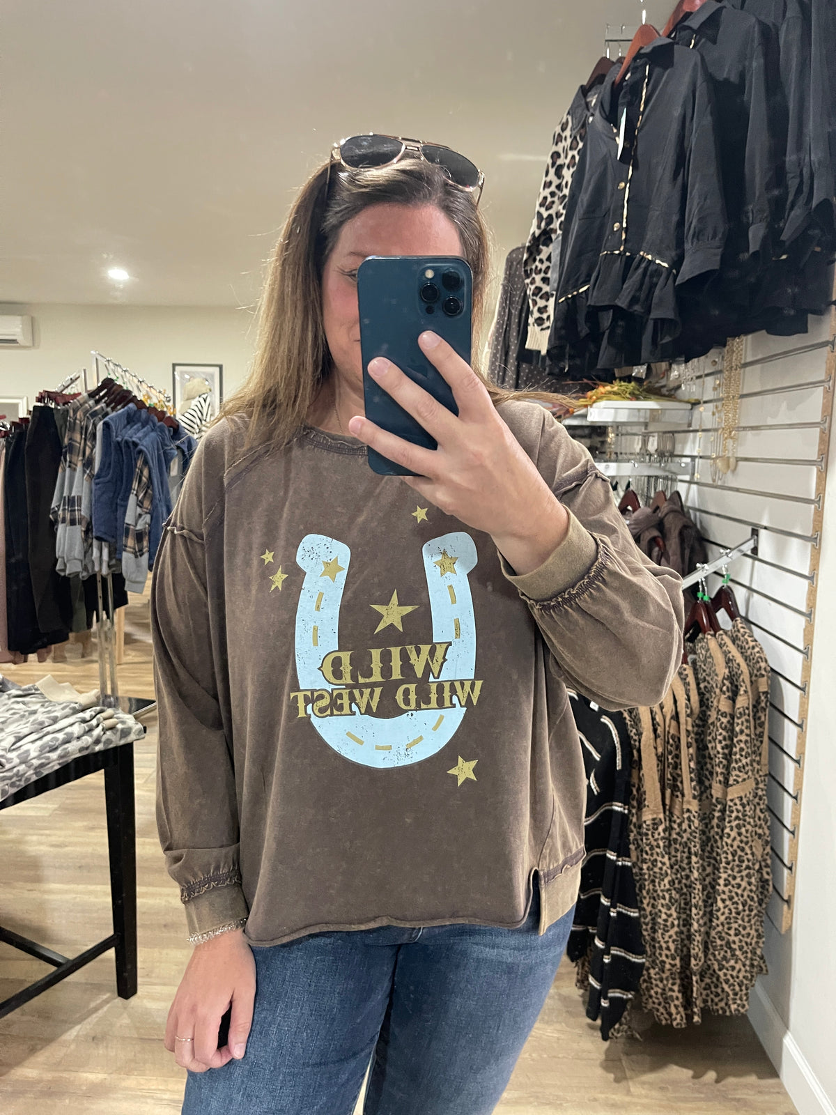 MOCHA MINERAL WASH HORSESHOE OVERSIZED TOP