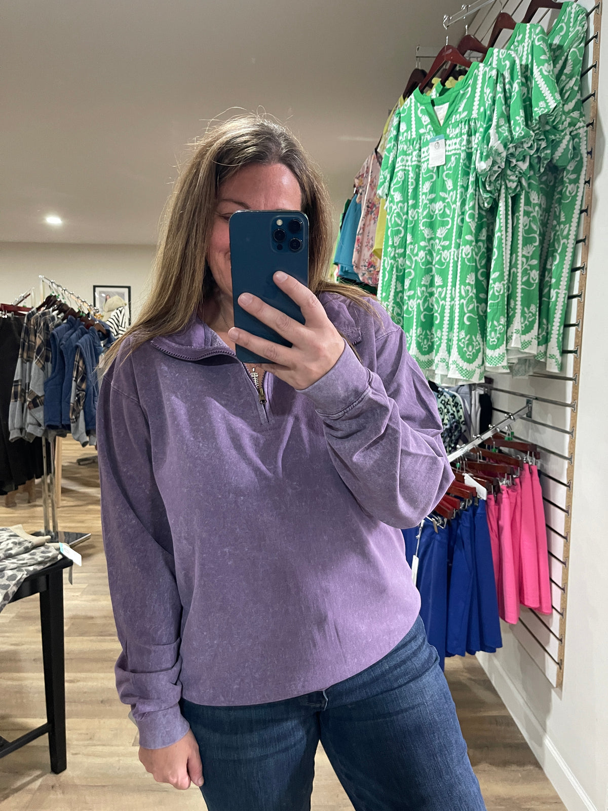 MISTY PLUM 1/4 Zip Long Sleeve Acid Washed Sweatshirt