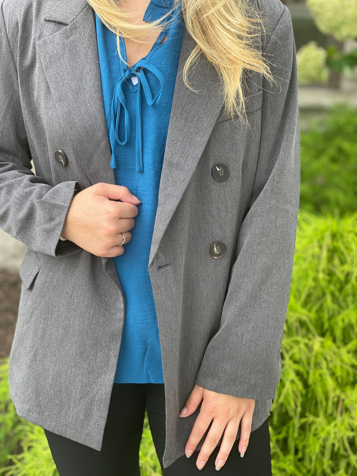 CHARCOAL TAILORED DOUBLE BREASTED BLAZER