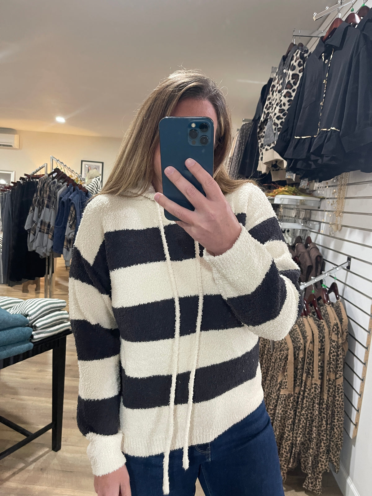 CHARCOAL/CREAM Sherpa Stripe Hoodie