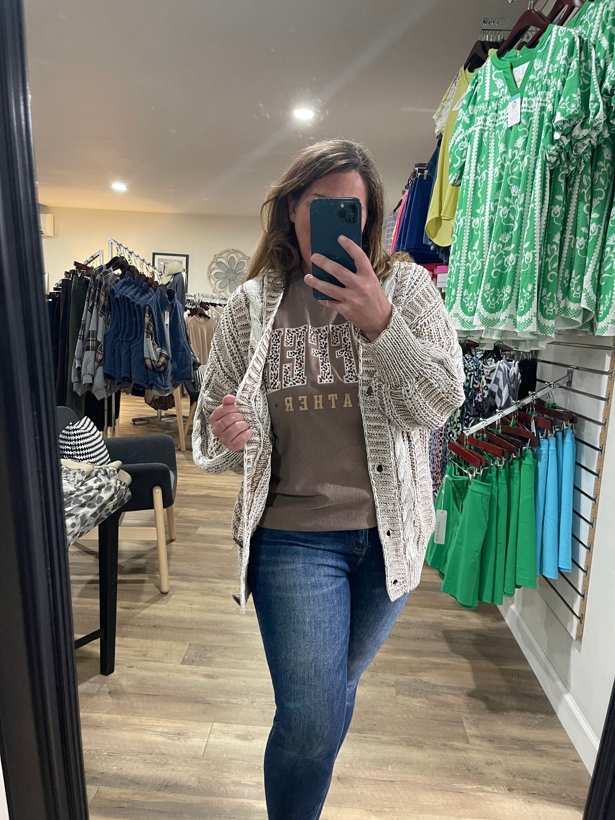 OATMEAL/BROWN CABLE KNIT BUTTON CARDIGAN