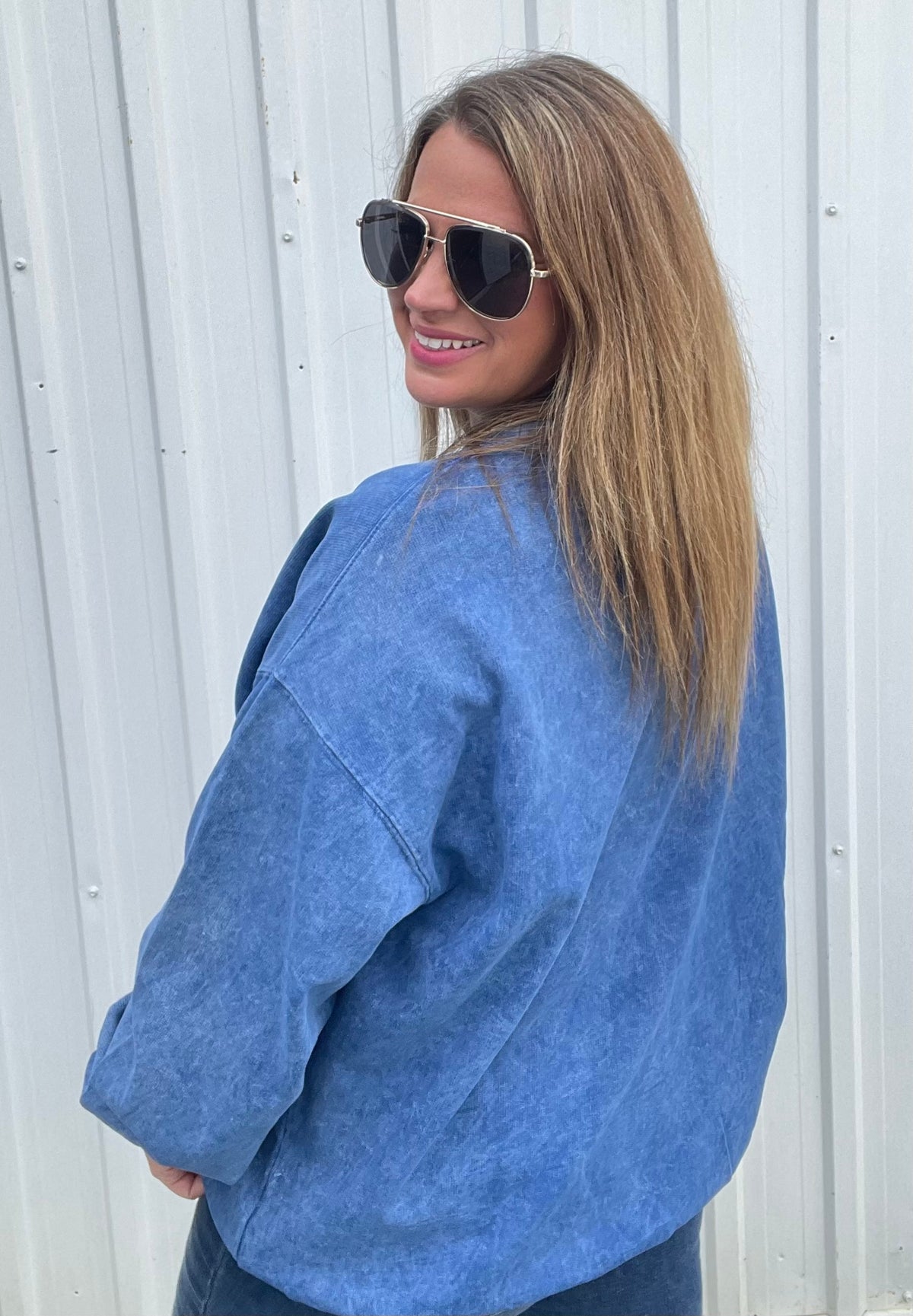 DENIM Long Sleeve Acid Washed Sweatshirt
