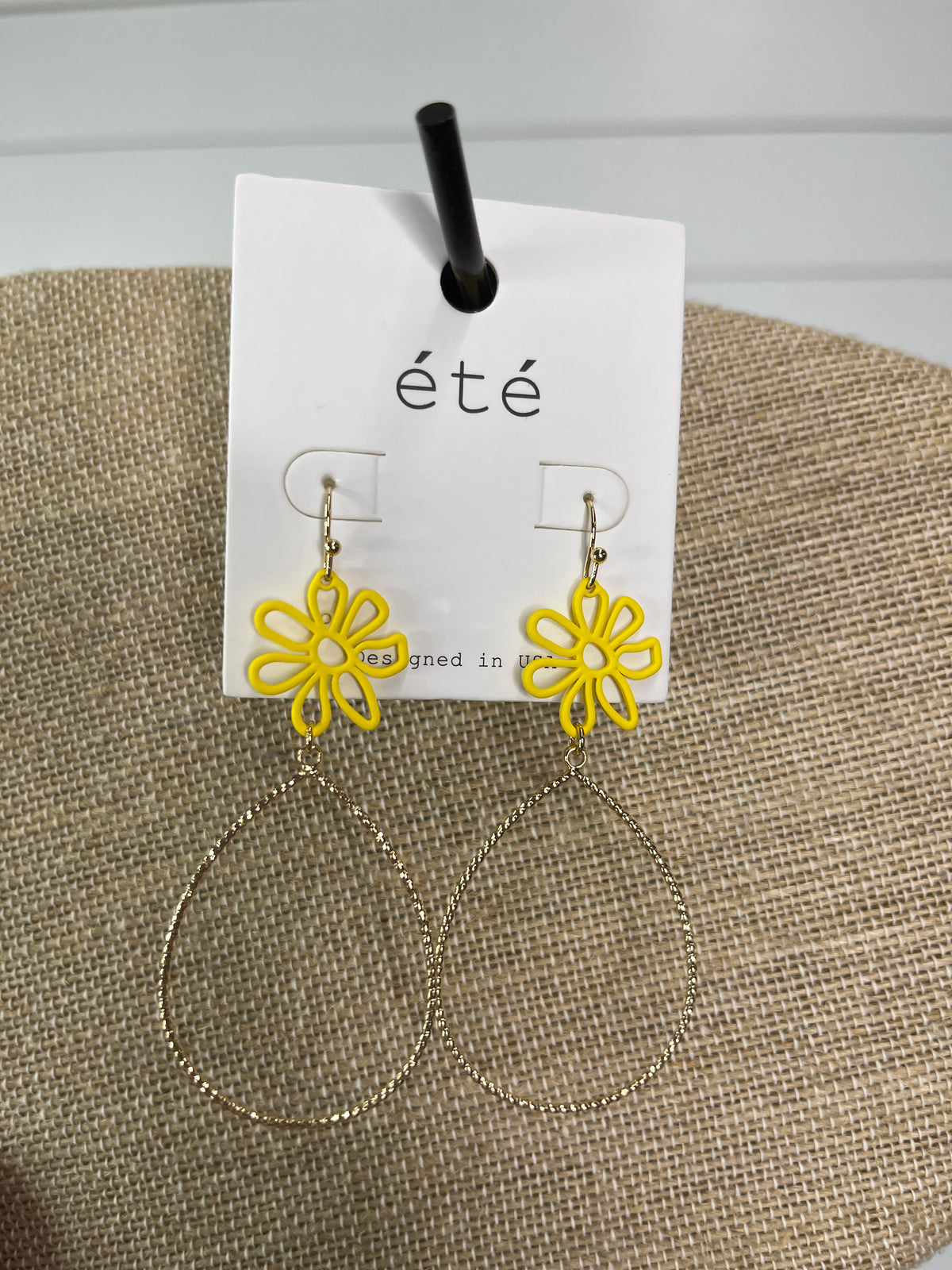 YELLOW/GOLD FLORAL TEARDROP DANGLE EARRINGS