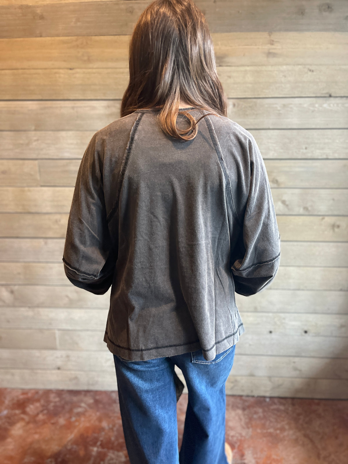 BLACK MINERAL WASH LOOSE FIT LONG SLEEVE TOP