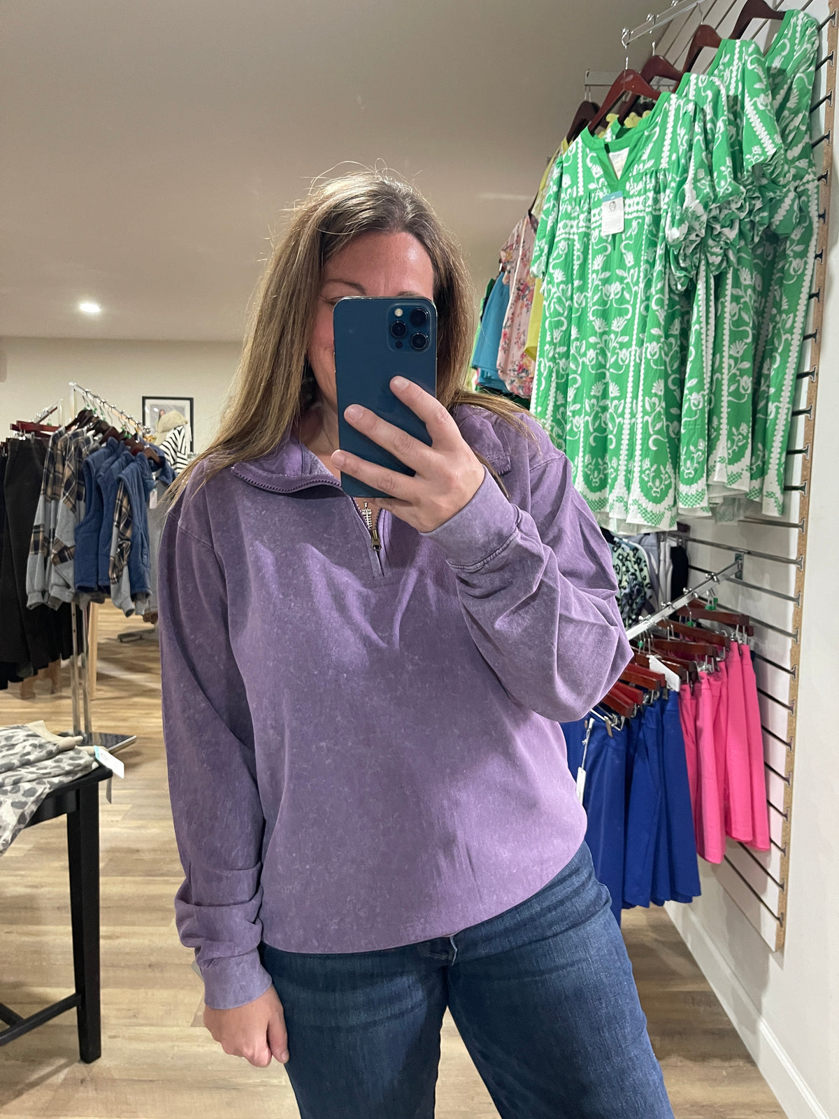 MISTY PLUM 1/4 Zip Long Sleeve Acid Washed Sweatshirt