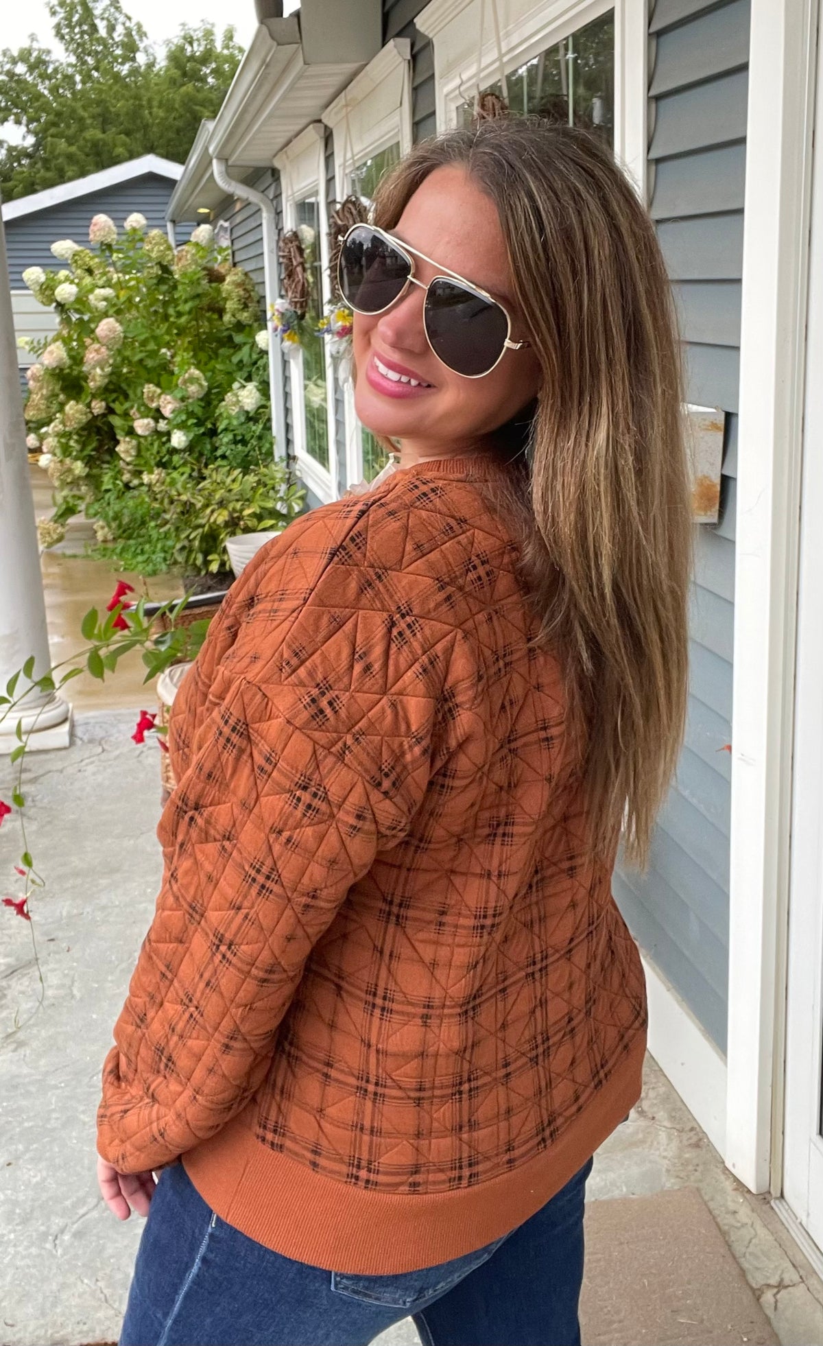 PUMPKIN Printed Quilted Pullover Crew Neck Knit Top, Rib Banded